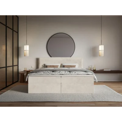 Selsey Boxspringbett SOFTIE in Beige, Liegefläche 140x200 cm – mit Bettkasten, Bonellfederkern